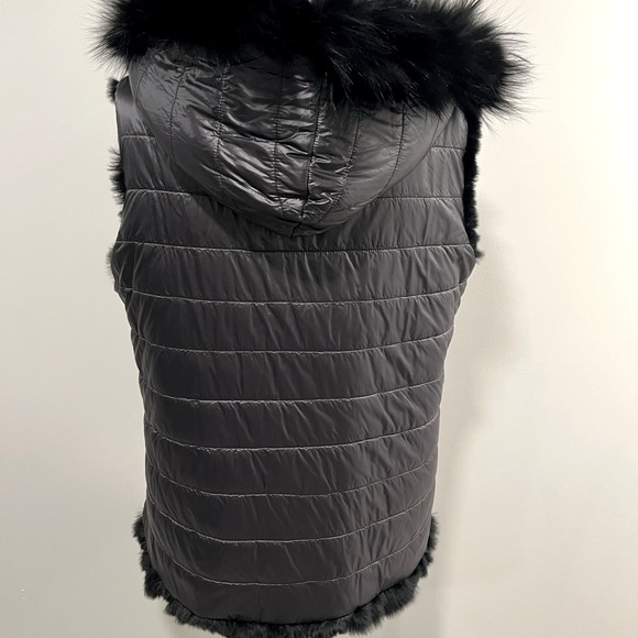 Mitchie’s Matchings Reversible Nylon/Rabbit Fur Vest with Silver Fox Trim NEW XL - Picture 6 of 7